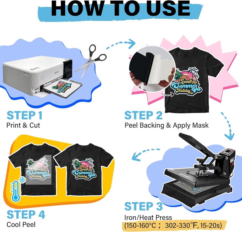 TECKWRAP Printable Heat Transfer Paper for T-Shirts 8.3" X 11.7" 15PCS Heat Transfer Vinyl for Inkjet Printer with Heat Transfer Mask 15PCS HTV Iron on Transfer Paper & 6PCS All-in-One Tool Set - Image 4